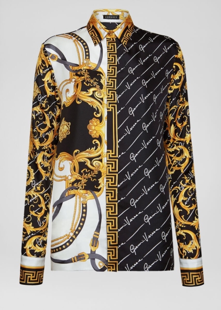 Versace Barocco Signature Print Silk Skjorta Dam - 136908YUI